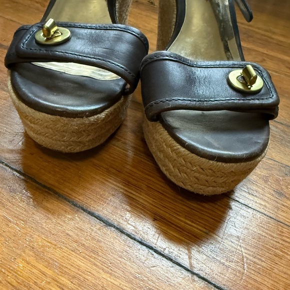 Brown Leather Wedge Sandals with Ankle Strap - Picture 11 of 12